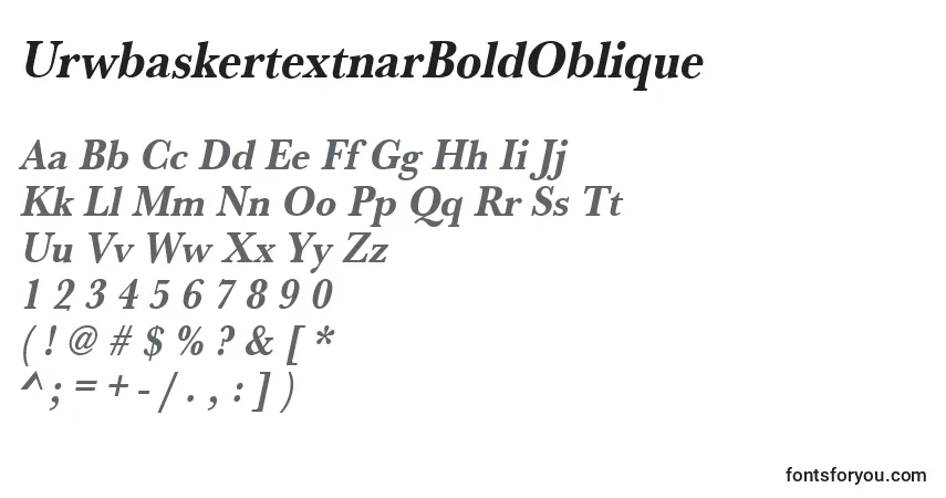 Czcionka UrwbaskertextnarBoldOblique – alfabet, cyfry, specjalne znaki