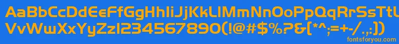 フォントHandelgotdbol – オレンジ色の文字が青い背景にあります。