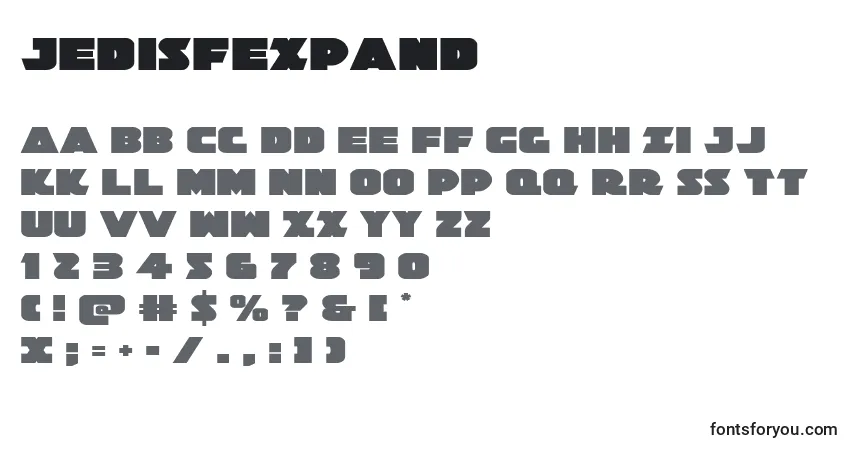 Czcionka Jedisfexpand – alfabet, cyfry, specjalne znaki
