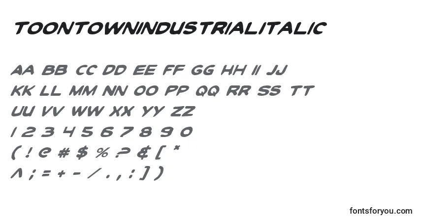 ToonTownIndustrialItalic-fontti – aakkoset, numerot, erikoismerkit