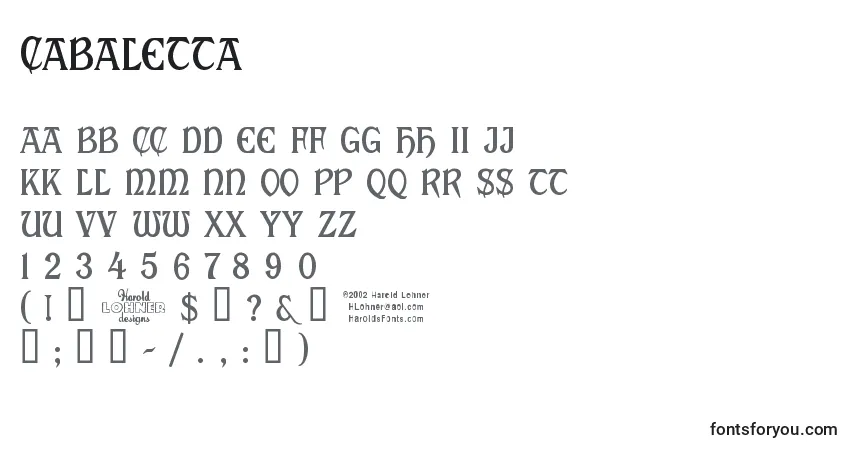 A fonte Cabaletta – alfabeto, números, caracteres especiais