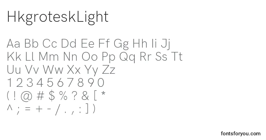 Шрифт HkgroteskLight – алфавит, цифры, специальные символы
