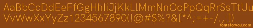 HkgroteskLight-Schriftart – Orangefarbene Schriften auf braunem Hintergrund