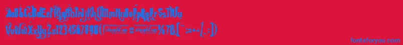 RebelPixyStarsFree-Schriftart – Blaue Schriften auf rotem Hintergrund
