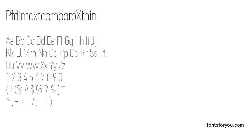 A fonte PfdintextcompproXthin – alfabeto, números, caracteres especiais