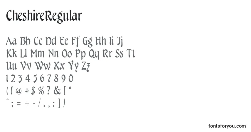 A fonte CheshireRegular – alfabeto, números, caracteres especiais