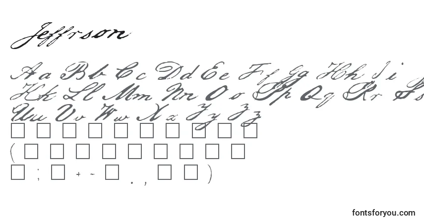 A fonte Jeffrson – alfabeto, números, caracteres especiais