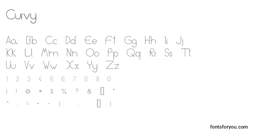 Czcionka Curvy – alfabet, cyfry, specjalne znaki