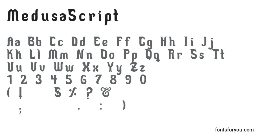 Czcionka MedusaScript – alfabet, cyfry, specjalne znaki