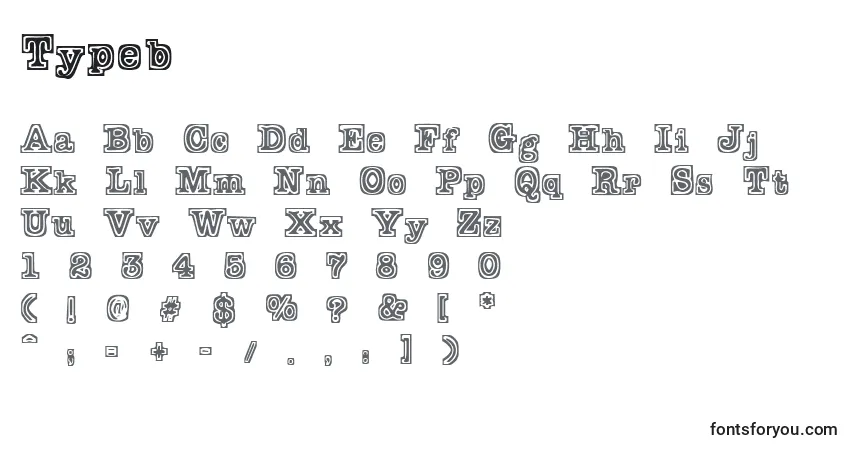 Czcionka Typeb – alfabet, cyfry, specjalne znaki