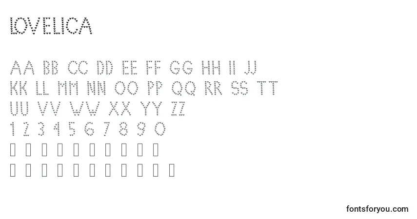Czcionka Lovelica – alfabet, cyfry, specjalne znaki