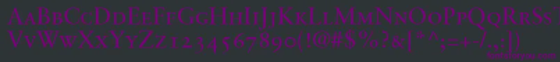 フォントSabonRomanSmallCapsOldstyleFigures – 黒い背景に紫のフォント