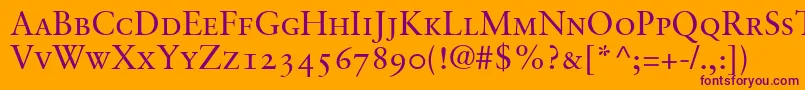 SabonRomanSmallCapsOldstyleFigures-Schriftart – Violette Schriften auf orangefarbenem Hintergrund