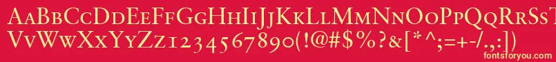 SabonRomanSmallCapsOldstyleFigures Font – Yellow Fonts on Red Background