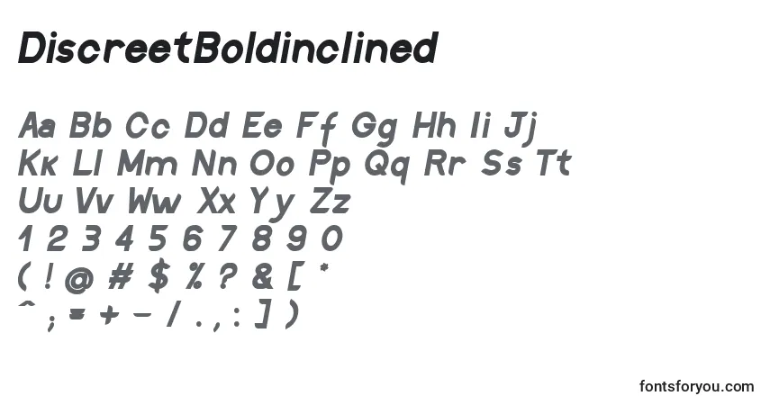 A fonte DiscreetBoldinclined – alfabeto, números, caracteres especiais