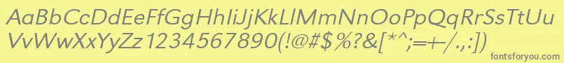 フォントUrwgrotesktligextwidOblique – 黄色の背景に灰色の文字