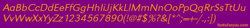 Fonte UrwgrotesktligextwidOblique – fontes laranjas em um fundo violeta