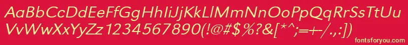 UrwgrotesktligextwidOblique-Schriftart – Gelbe Schriften auf rotem Hintergrund