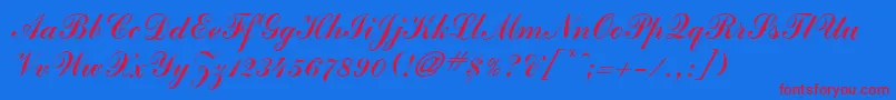 JournalScriptSsi Font – Red Fonts on Blue Background