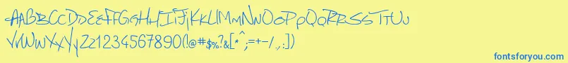 フォントMarcelloHandwriting – 青い文字が黄色の背景にあります。