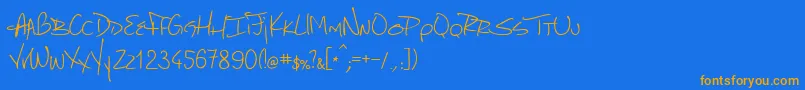 フォントMarcelloHandwriting – オレンジ色の文字が青い背景にあります。