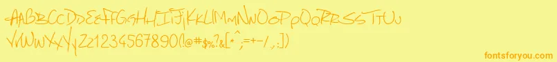 Fonte MarcelloHandwriting – fontes laranjas em um fundo amarelo