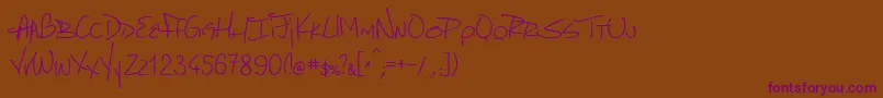 Fonte MarcelloHandwriting – fontes roxas em um fundo marrom
