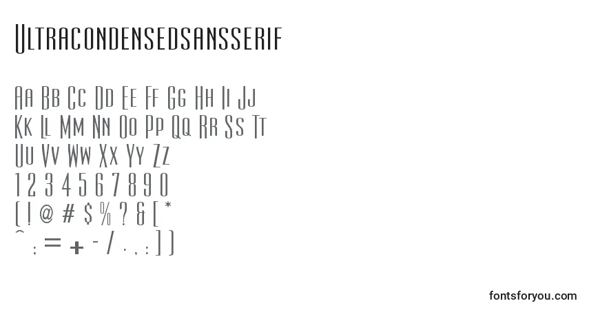 Schriftart Ultracondensedsansserif – Alphabet, Zahlen, spezielle Symbole