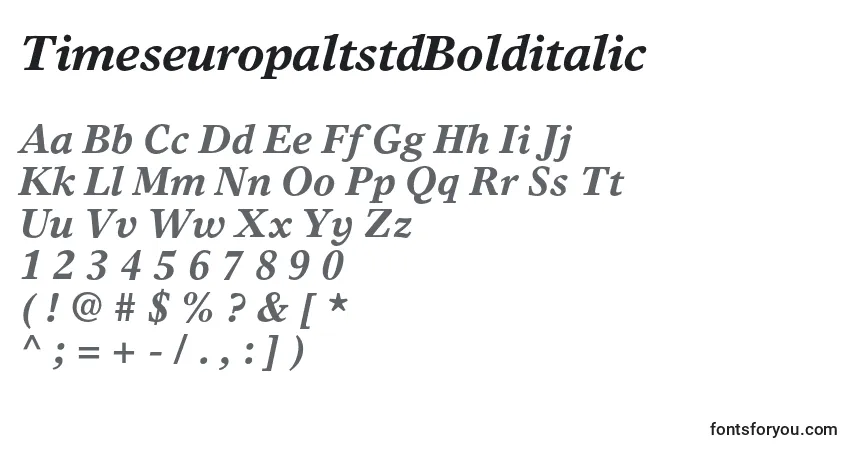 Шрифт TimeseuropaltstdBolditalic – алфавит, цифры, специальные символы