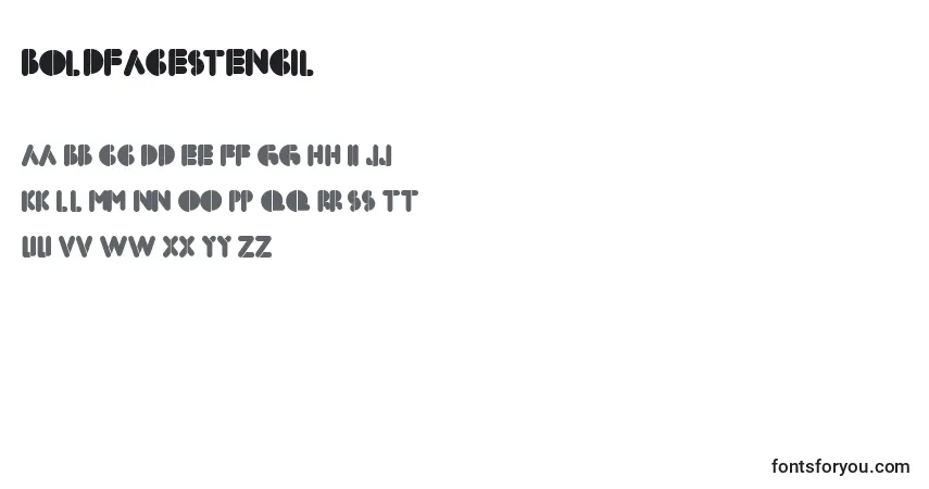 Шрифт Boldfacestencil – алфавит, цифры, специальные символы