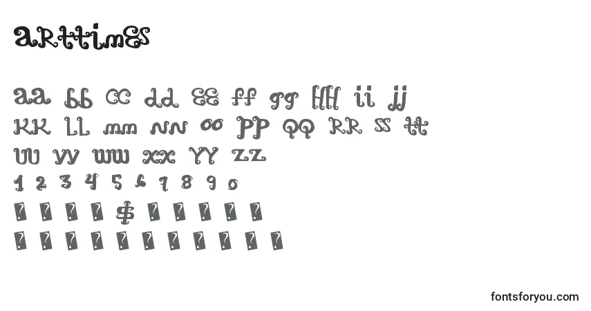 A fonte Arttimes – alfabeto, números, caracteres especiais
