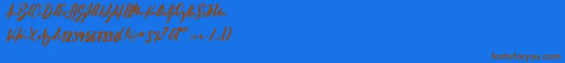 HellostockholmRegular-Schriftart – Braune Schriften auf blauem Hintergrund