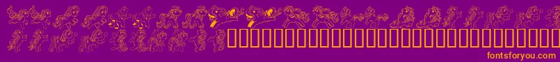LmsPrettyPonyDingRegulaar-Schriftart – Orangefarbene Schriften auf violettem Hintergrund