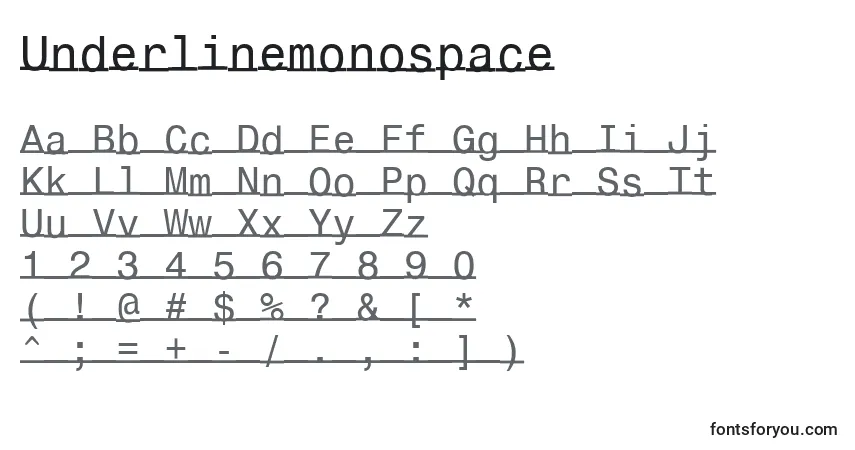 A fonte Underlinemonospace – alfabeto, números, caracteres especiais