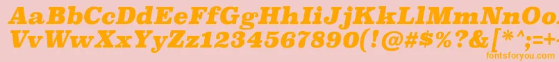 フォントSuperclarendonblItalic – オレンジの文字がピンクの背景にあります。