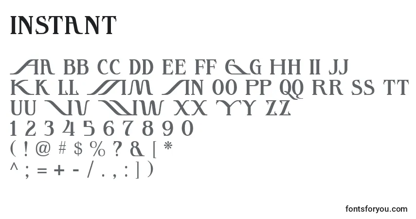 A fonte Instant – alfabeto, números, caracteres especiais