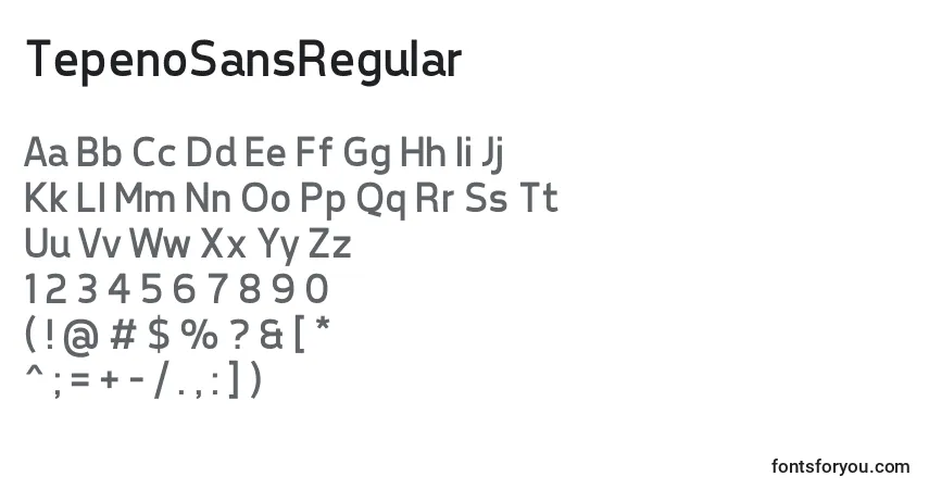 Fuente TepenoSansRegular - alfabeto, números, caracteres especiales
