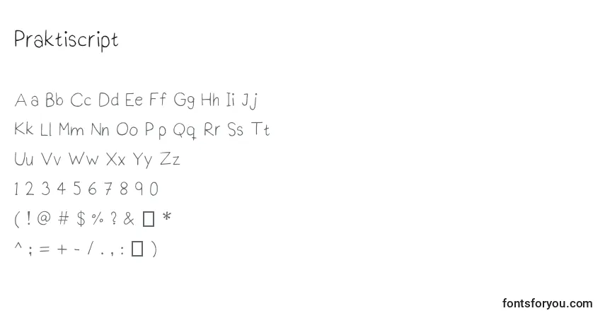 Praktiscript-fontti – aakkoset, numerot, erikoismerkit