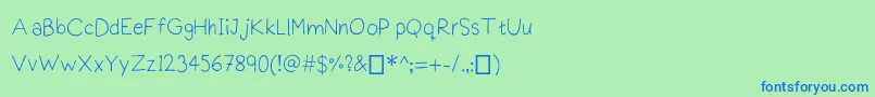 フォントPraktiscript – 青い文字は緑の背景です。