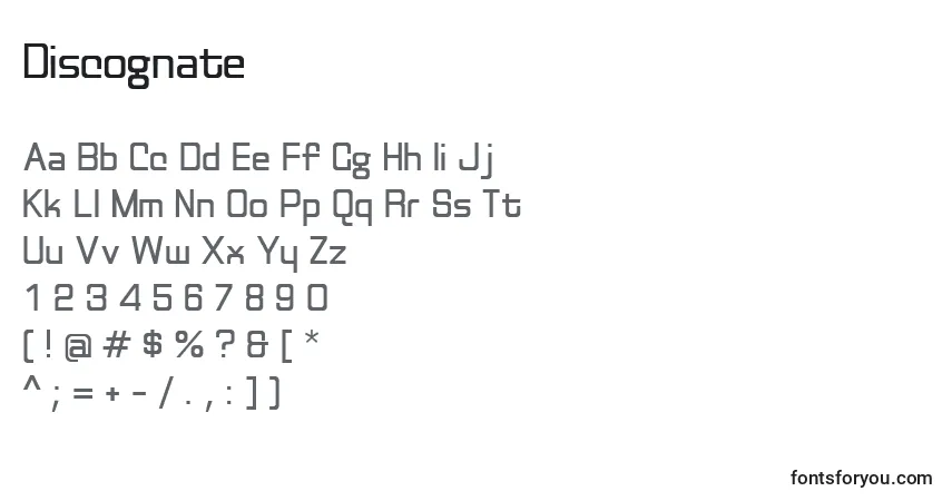 Czcionka Discognate – alfabet, cyfry, specjalne znaki