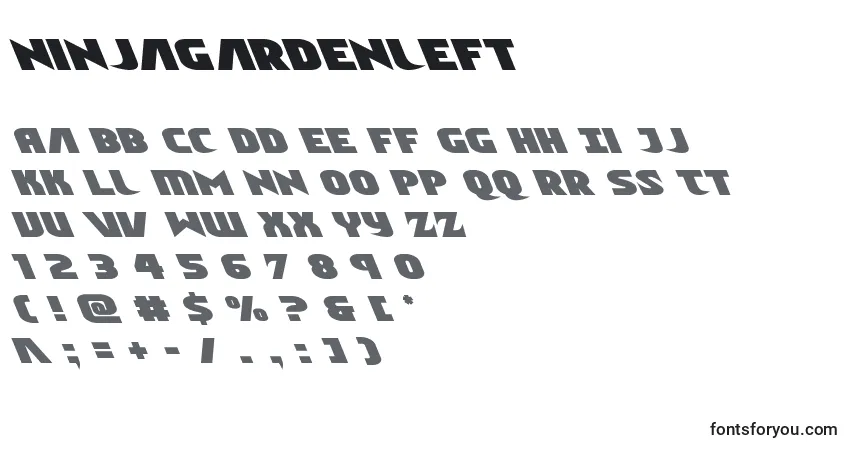Schriftart Ninjagardenleft – Alphabet, Zahlen, spezielle Symbole