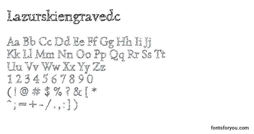 Шрифт Lazurskiengravedc – алфавит, цифры, специальные символы