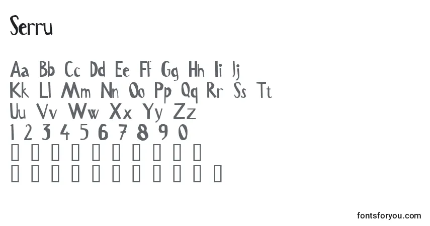 Schriftart Serru – Alphabet, Zahlen, spezielle Symbole