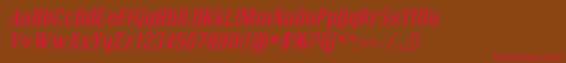 フォントCoving04 – 赤い文字が茶色の背景にあります。