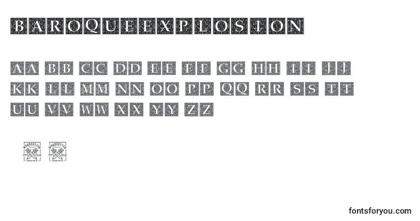 Czcionka BaroqueExplosion – alfabet, cyfry, specjalne znaki