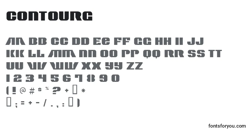 Czcionka Contourg – alfabet, cyfry, specjalne znaki