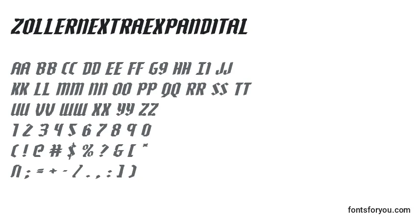 A fonte Zollernextraexpandital – alfabeto, números, caracteres especiais