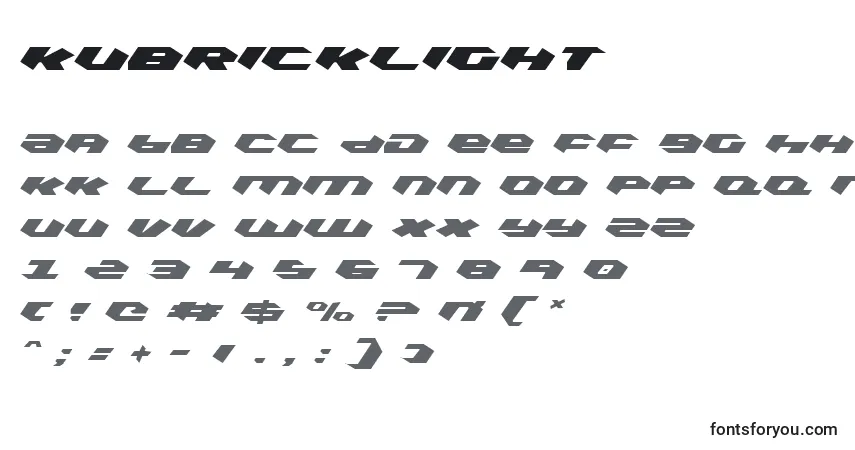 A fonte KubrickLight – alfabeto, números, caracteres especiais
