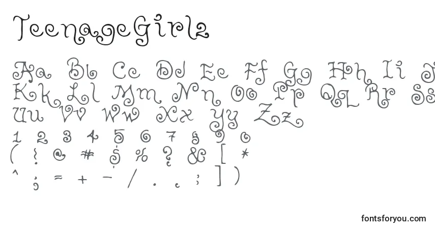 A fonte TeenageGirl2 – alfabeto, números, caracteres especiais