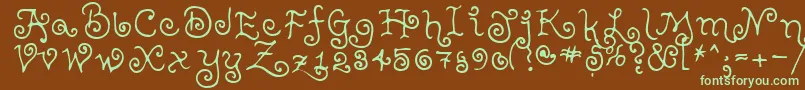 フォントTeenageGirl2 – 緑色の文字が茶色の背景にあります。